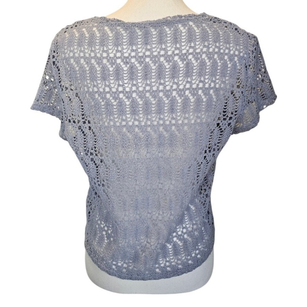 Sheer Crochet Lace Fairycore Y2K Overtop Blouse Top | Purple Lavender | Size 8 - Picture 8 of 12